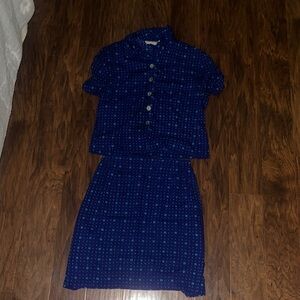Blue Button-Up Top and Skirt Set